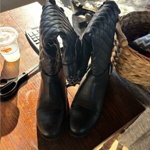 JustFab Black Quilted Heeled Boots